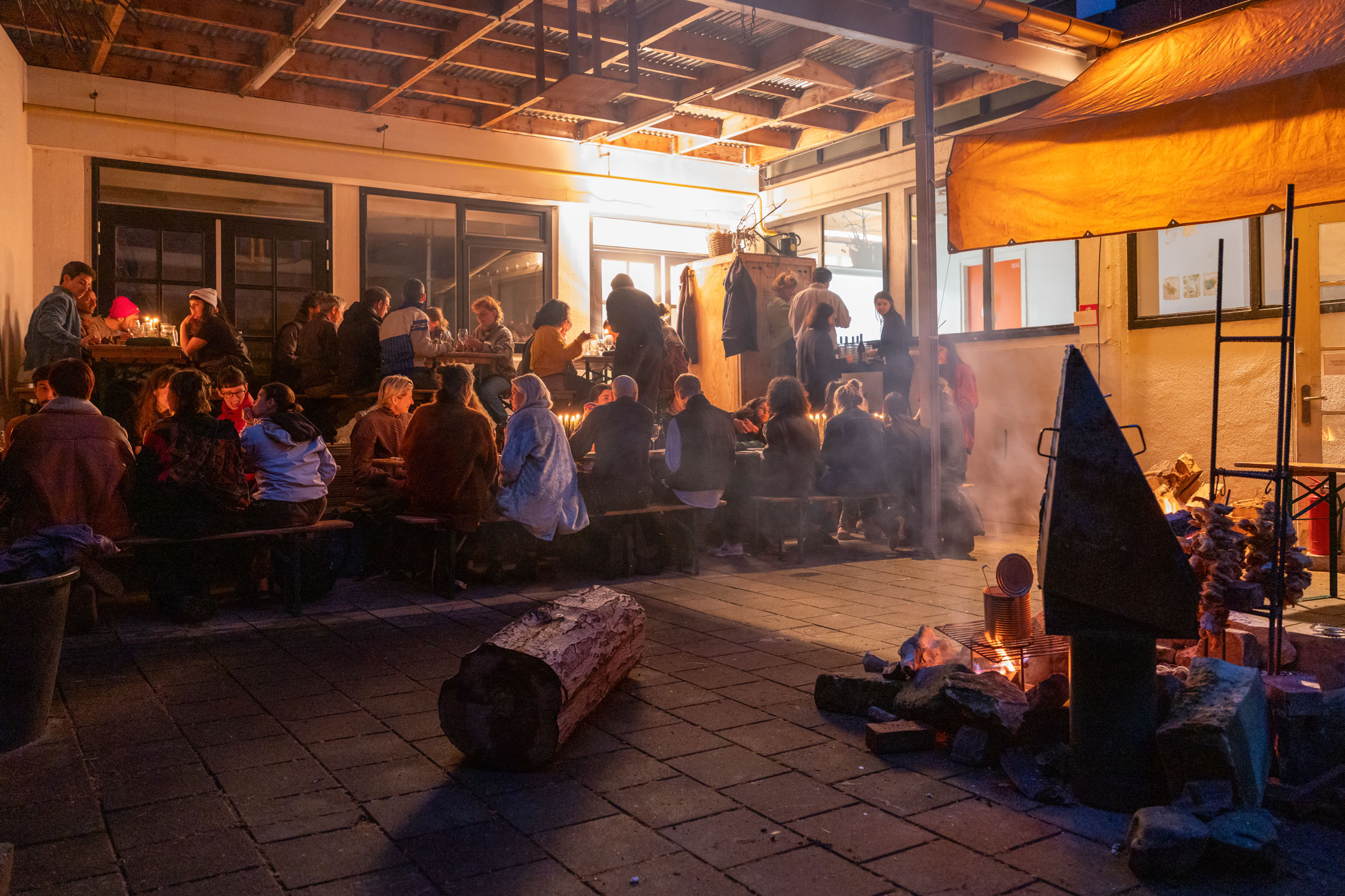 Fire-fuelled dinner, fish-schooled matters – dinner by Jonas Palekasand Anastasia Eggers. Jan van Eyck Academie, Maastricht, Netherlands.