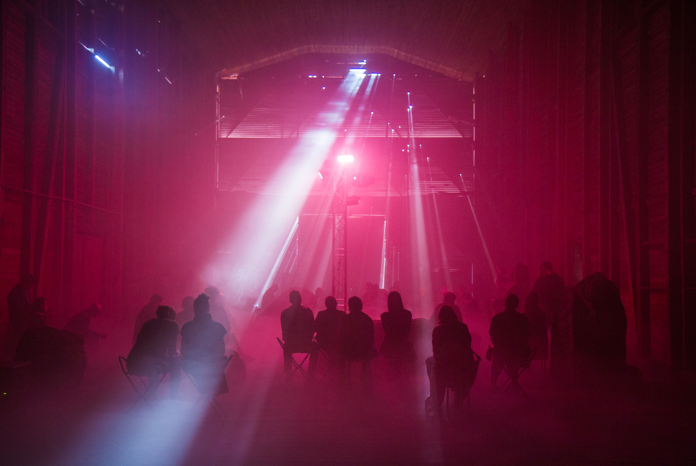 A theatrical installation by Andreas R. Andersson & Karl Sjölund inside the military heritage building of the Balloon Hall in Boden, Sweden. A part of the Luleå Biennial curated by Bruno Alves de Almeida and Aude Christel.