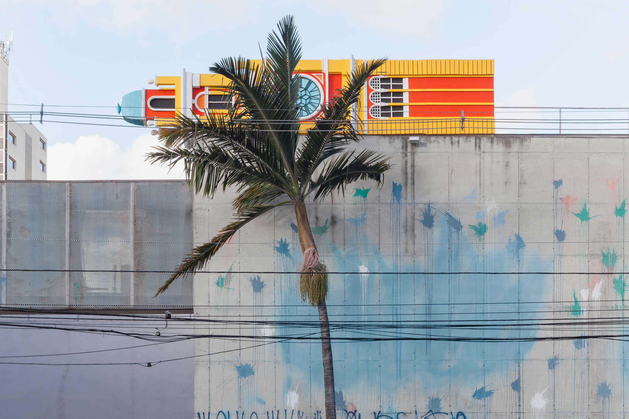 Site-specific Installation titled Friends of Perpetual Movement by artist Quinteros, consisting of a clock tower built with foam, paint, wooden structure, curated by Bruno Alves de Almeida for the project SITU at Galeria Leme, São Paulo, Brazil.