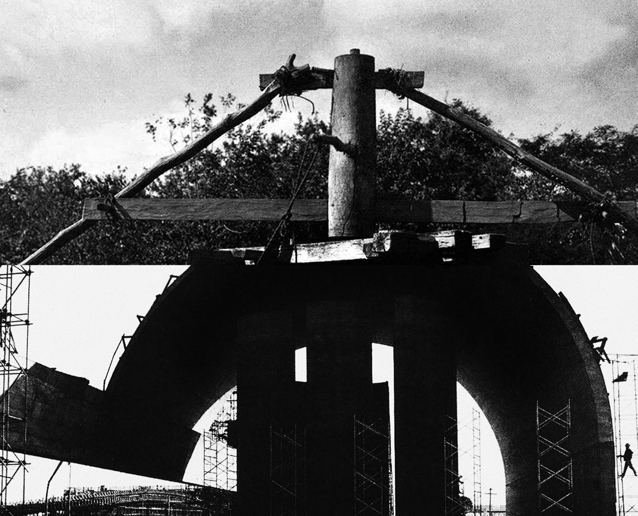 Sugarcane mill in Fazenda do Serrote, Piaui, Brazil, 1912, and the construction of the Latin American Memorial, architecture by Oscar Niemeyer, São Paulo, Brazil