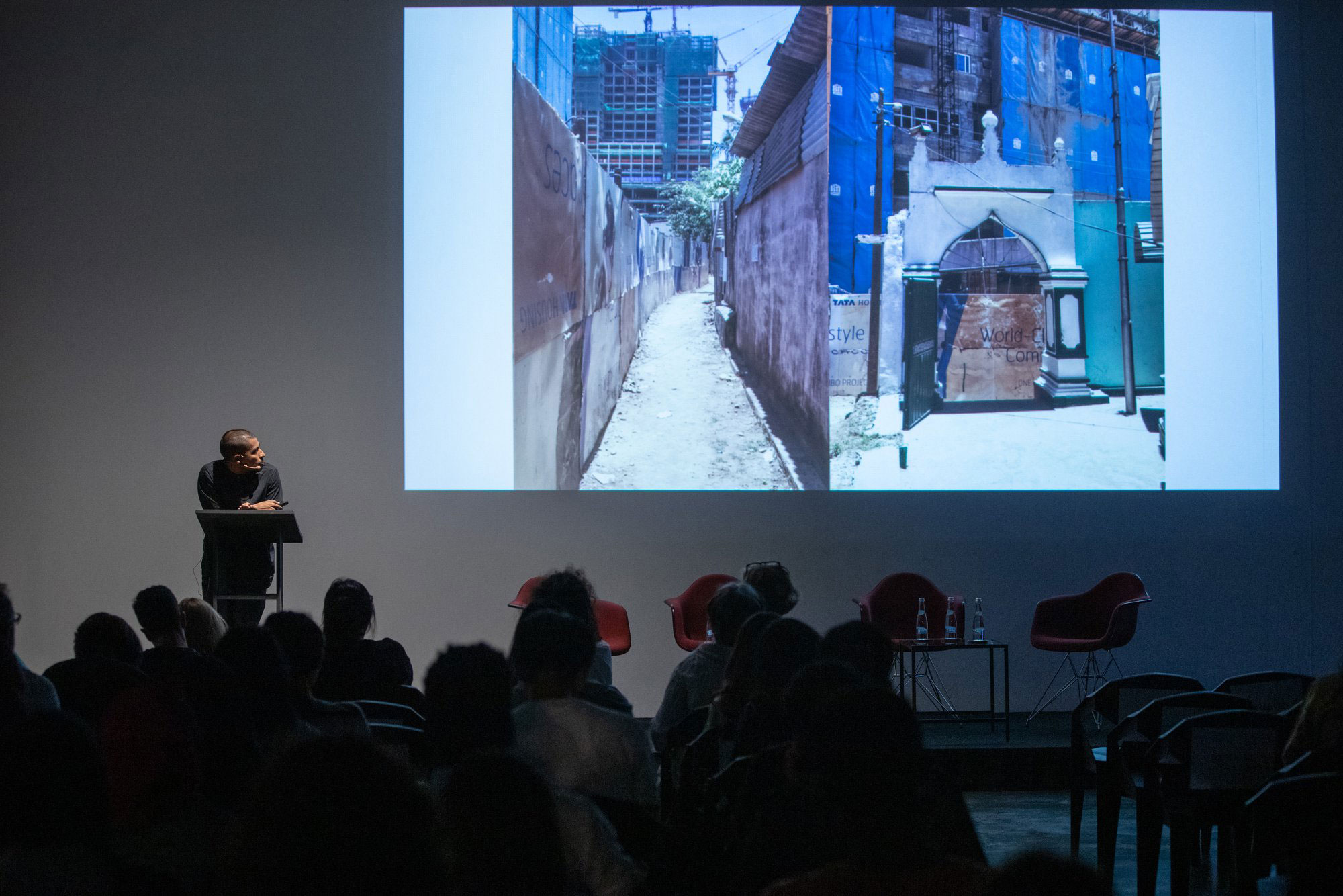 Abdul Halik Azeez presenting Becoming a World Class City: Impressions from Post-War Colombo, at Temporary Spaces, Alserkal Arts Foundation Project Space, Dubai.