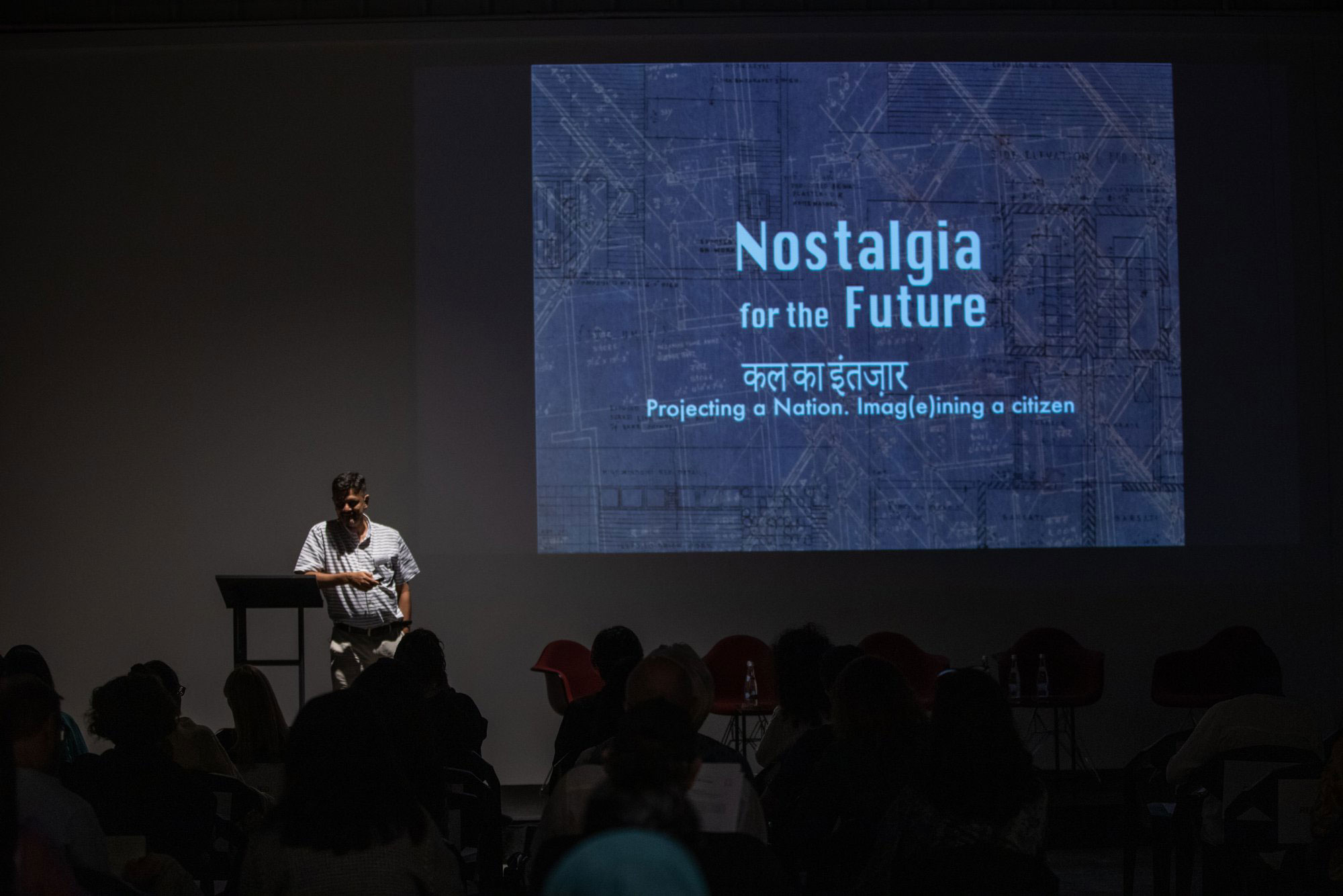 Rohan Shivkumar presenting ‘Nostalgia for the Future: A Meditation on Indian Citizenship, Modernity and the Architecture of the Home’ as part of ‘Temporary Spaces’ at the Alserkal Arts Foundation Project Space in Dubai on 1 November 2019.